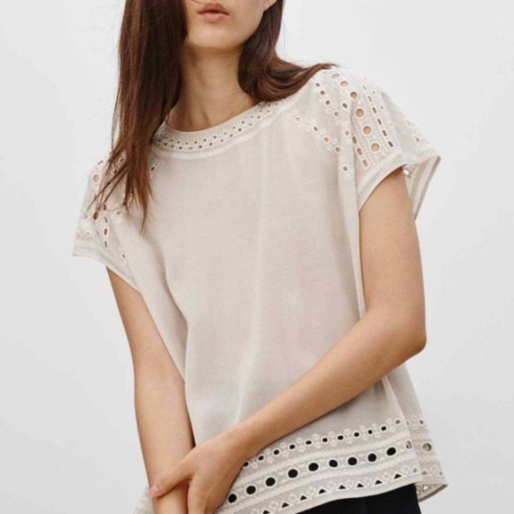 Aritzia Wilfred Reims Cap Sleeve Eyelet Embroidered Top- Sz M - Picture 3 of 9